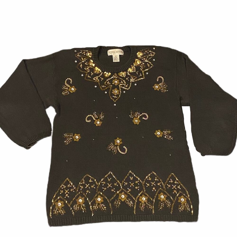Victoria Harbour Embellished Beaded Sweater Sz M